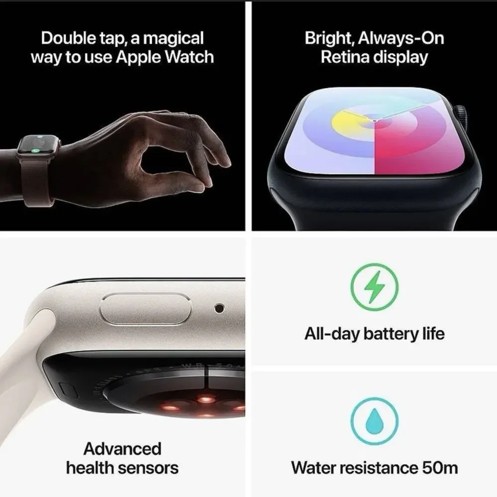 Apple Watch Series 9 GPS 41mm Silver Aluminum Storm Blue Sport Band S/M NEW